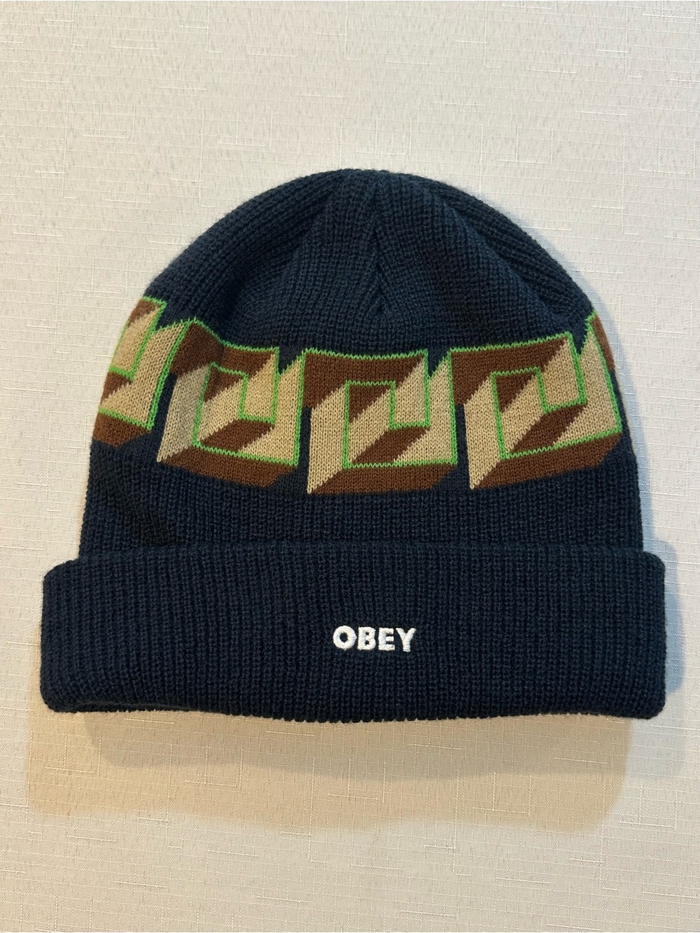 OBEY Geometric Logo Cuffed Knit Beanie